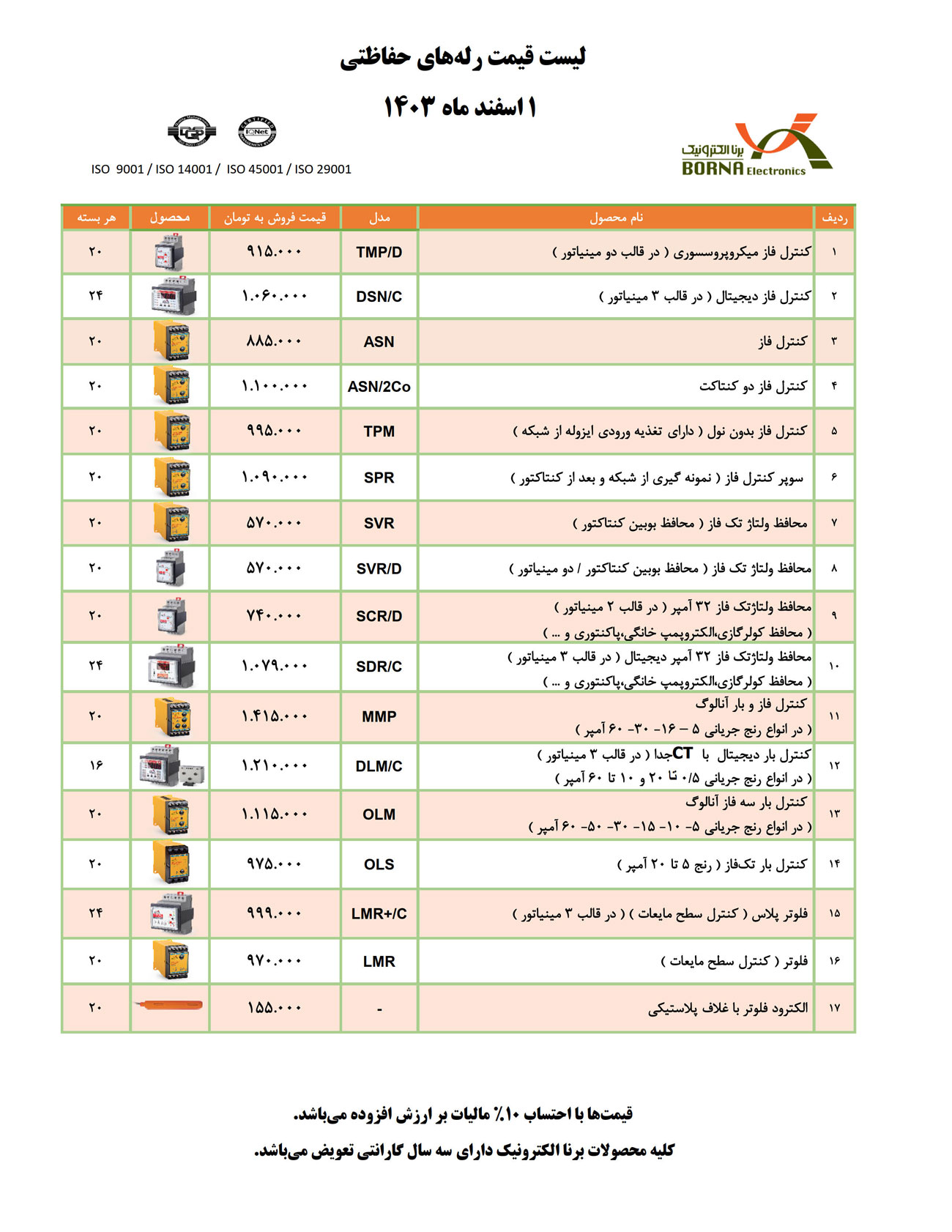 لیست قیمت برنا الکترونیک 1